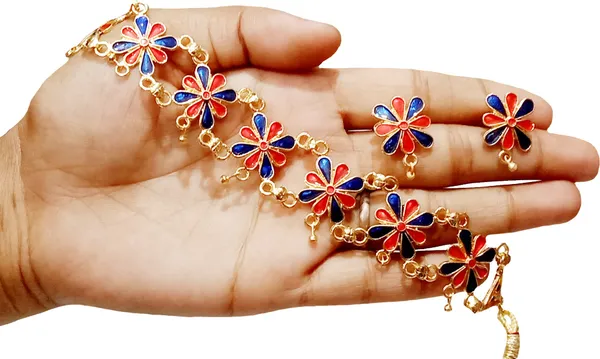 Assamese_Traditional_Gold_Plated_Red_Blue_Colour_Golpata_Necklace_Set_For_Women